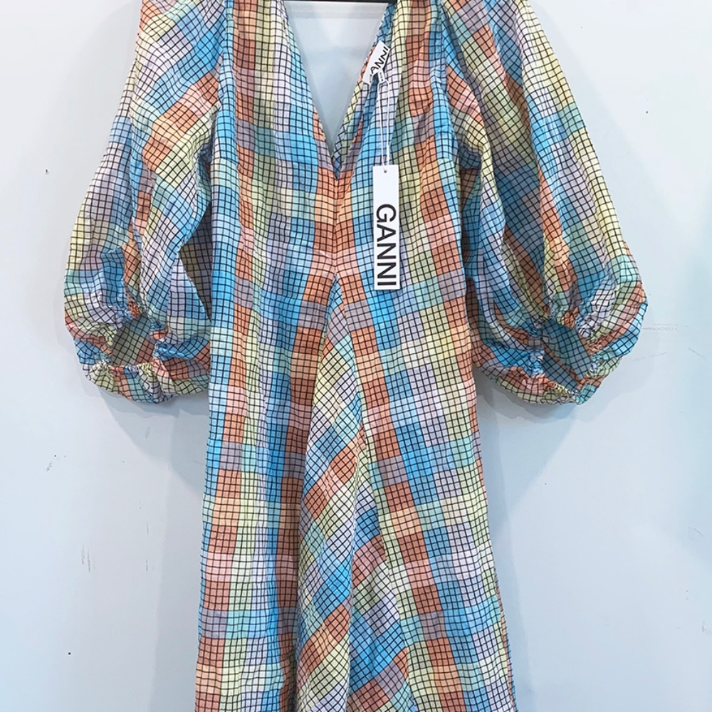 NEW Ganni seersucker multicolor midi dress